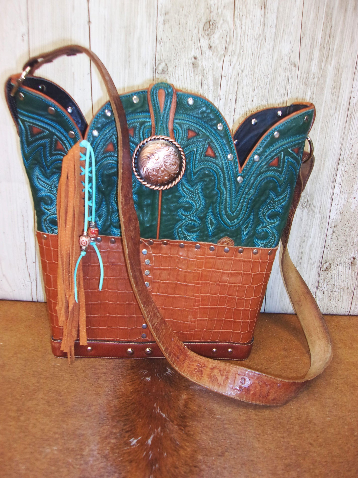 Top Shelf Cowboy Boot Purse with Fringe TS308 handcrafted from cowboy boots. Shop Handbags at ChrisThompsonBags.com and buy the best boot top purse, Country Chic, country fashion, country style, cowboy boot lover, cowboy boot purse, Cowgirl Chic, cowgirl style, luxury handbag, rodeo purse, western chic, western fashion, western style at Chris Thompson Bags.